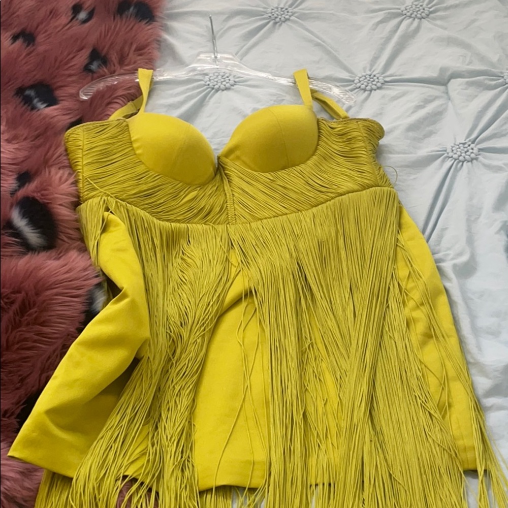 House of CB yellow fringe dress